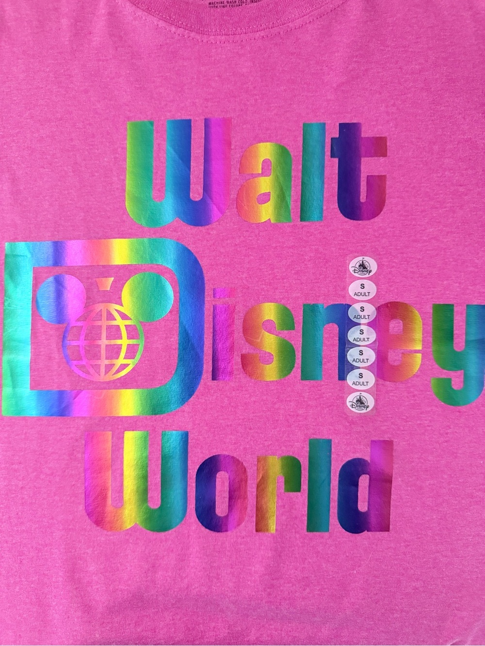 Disney Pink Tee with Rainbow Holographic Walt Disney World Logo
